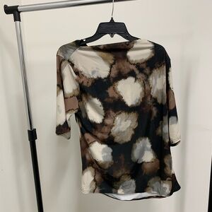 Long Tall Sally Brown and Black Relaxed Blouse with 3/4 Sleeves